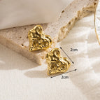Concave and Convex Love Heart Stud Earrings-Gold