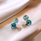 48 # Zircon Pearl Stud Earrings (Real Gold Plating)