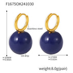 F1675-Gold Dark Blue Enamel Earrings