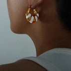 F801-Golden White Enamel Earrings