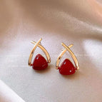Cross Ancora Red Pearl Earrings