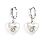 Circle Heart-Shaped White Pearl Cherry Steel Stud Earrings Ea58680as