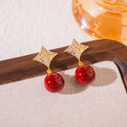 68# Four Eight-Pointed Stars Pearl Stud Earrings