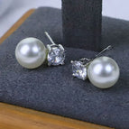 Shijia Pearl 8mm Zircon Sterling Silver Earrings