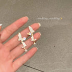 Double Butterfly Pearl Pendant Stud Earrings