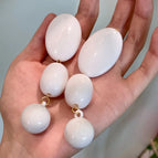 2508260 Oval White Bead Long Earrings (S925 Silver Needle)