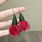 Unique Red Chiffon Petal Earrings
