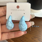4608 Blue Cracked Large Water Drop Earrings