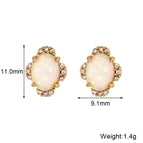 Vintage Oval Petal Opal Stud Earrings-Golden White