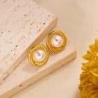 ED088 Spiral Pattern Pearl Earrings Gold