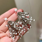 2508093B White Beaded Tassel Earrings (S925 Silver Needle)