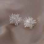 105#Silver diamond blooming fireworks stud earrings