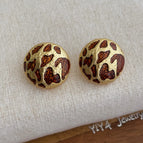 Gold Leopard Print Round Earrings