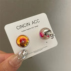2068 Red Flower Ball Triangle Ear Clip Style No Piercing Wear