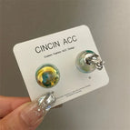 2068 Lake Green Flower Ball Triangle Ear Clip Style Non-Pierced Wear