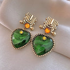 114# Silver Needle-Gold/1.3*1.1cm-Green heart