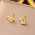 6 [Ag217] White Shell Heart-Shaped Stud Earrings Gold/11*9mm
