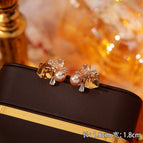 22#Coffee Crystal Pearl Stud Earrings
