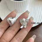 4525--Silver Imitation Leather Heart Earrings Ear Clip Style Small Size
