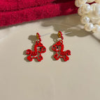 Red Hollow Pony Pendant Earrings