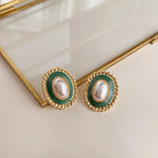 Oval Retro Green Dripping Oil-Silver Needle