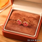 13#Four-leaf Clover Ruby Earrings
