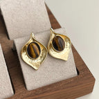 Ginkgo Leaf Tiger Eye Stone-Silver Needle