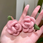 2511103C Pink Plush Rose Earrings