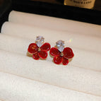 32# Silver Needle-Gold-Red Flowers (Real Gold Plating)
