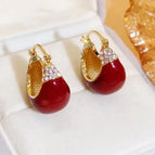 U-shaped Basket with Drip Glaze and Diamond Inlay [Red]