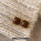 17# Brown All-Match Square Stud Earrings