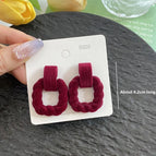 4244 Flocked Twist Square Earrings Burgundy