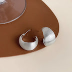 C- Shaped Brushed Ear Ring-Silver Needle