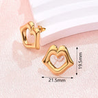 19.5x21.5mm (Needle Thickness: 0.7mm) / Hollow Heart-Shaped Lips Earrings (Gold) / 1 Pair/Package