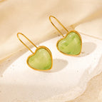 Love heart stud earrings-Cow Head Green
