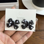 4686 Bow Earrings Black and White Polka Dots