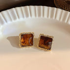 Brown Square Geometric Stud Earrings-2cm