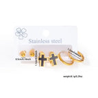 Black Cross Hoop Earrings Set 0428