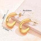 24x4.5mm (Needle Thickness:0.8mm) / Three-Dimensional Flat C- Shaped Earrings (Gold) / 1 Pair/Package