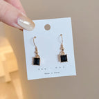 39# Black Crystal Pendant Earrings-Ear hook