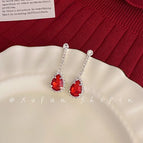 19#Burgundy Water Drop Zirconia Stud Earrings