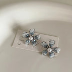 Pearl Crystal Flower Earrings 925 Silver Needle Real Gold Plated