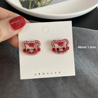 2678 Hollow Tiger Head Earrings Red