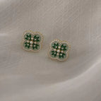 Green Plant Ear Studs / 14K