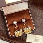 R5649 Gold Woven Flower Basket Stud Earrings