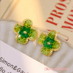 A Pair of Green Crystal Earrings (S925 Silver Needle)