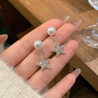 Htx2 Pearl Full Diamond Five-Pointed Star【Earrings】