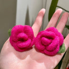 2511103B Rose Red Plush Rose Earrings