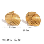 [Ag215] Cross Fan-Shaped Striped Earrings Gold