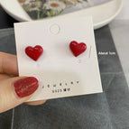 2619 Small Colorful Three-Dimensional Heart Earrings Red